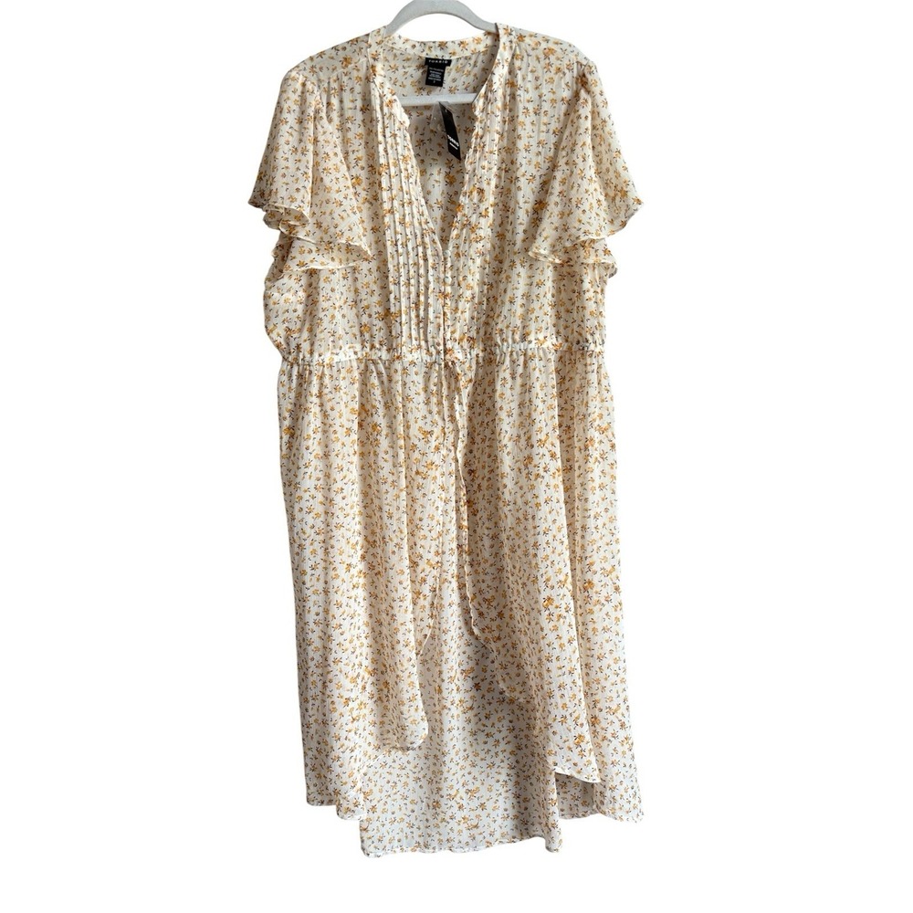 Torrid Plus Size Chiffon Floral Hi Low Maxi Duster Women's 3X White Yellow NEW